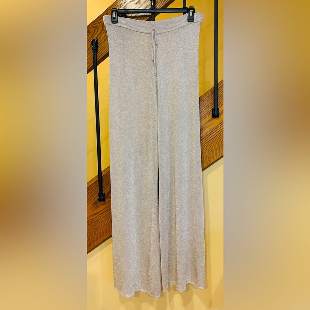 Felicity Gold Metallic Wideleg Pants Drawstring&elastic Waist SZ. Lg